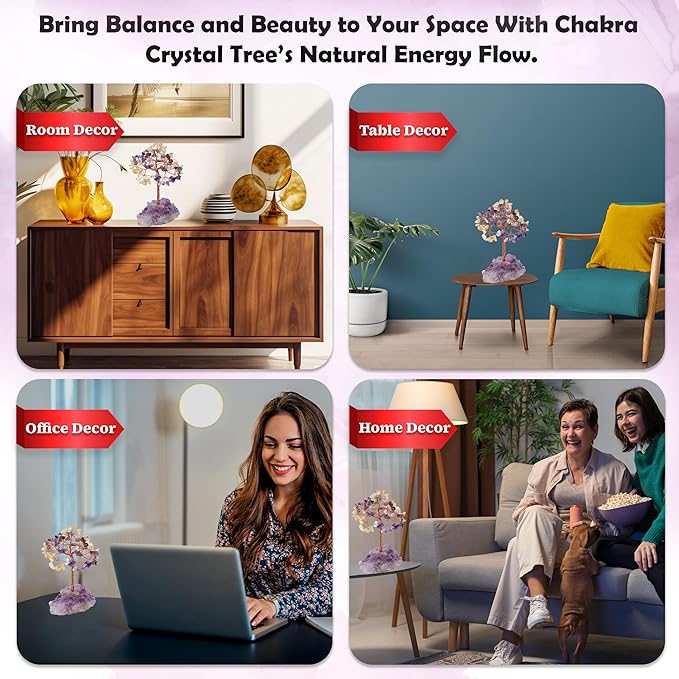 Amethyst & Citrine Crystal Tree with Cluster Base Tree of Life Decor for Shelf, Bedroom, Birthday Gifts for Women, Sister Gift, Birthday Gifts for Mom, Cute Home Office Decor Housewarming Present