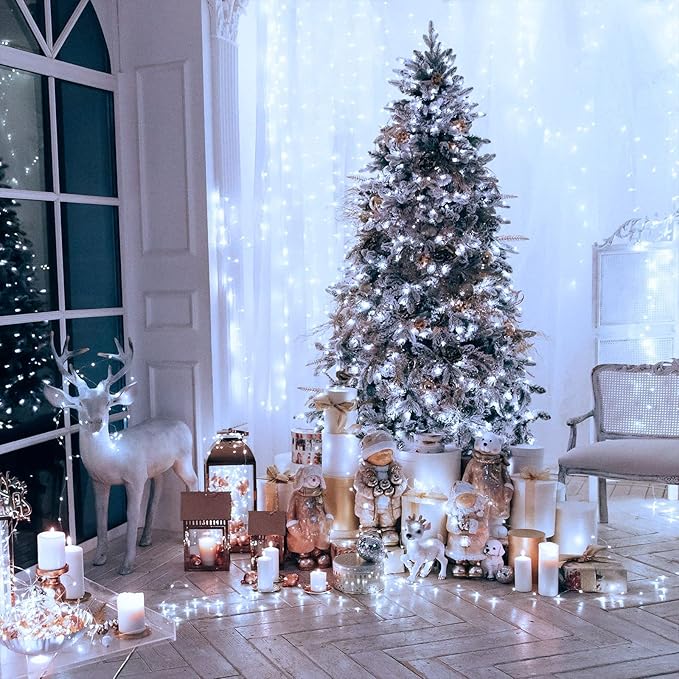 JMEXSUSS 300 LED Christmas Lights Clear Wire, 8 Modes White Christmas String Lights for Tree, Christmas Tree Lights Indoor Outdoor Plug in for Party Wedding Christmas Decorations