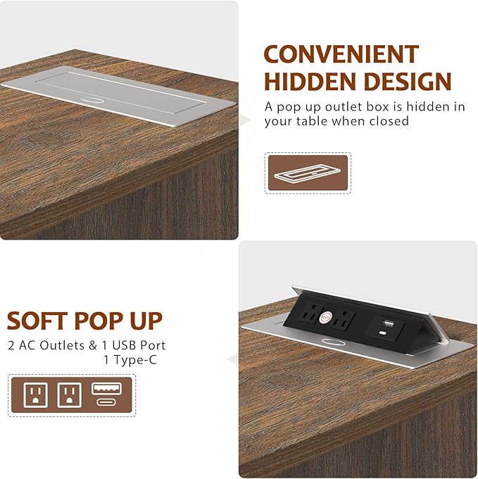HIFYOBRO End Table with 1 Drawer, Storage Side Table with Flip Top Charging Station, Type-C & USB Port & Power outlets, Wooden Storage Cabinet for Bedroom/Living Room