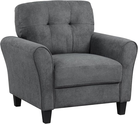 Giantex Modern Mid-Century Accent Chair - Linen Living Room Chair with Tufted Back, 7" Thick Cushion, Max Load 400 lbs, Upholstered Armchair with Non-Slip Foot Pads, Club Chair for Bedroom, Grey