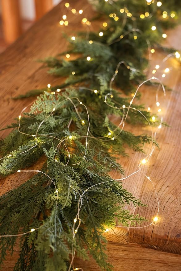 6ft Handmade Christmas Garland,Cedar Artificial Greenery with LED String Lights,Seasonal Garland for Fireplace Indoor Outdoor Winter Holiday Decoration