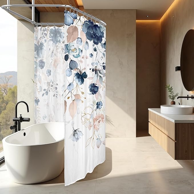 Pink and Blue Floral Shower Curtain 108Wx72H Inch Extra Wide Rustic Flower Eucalyptus Leaf Shabby Chic Plant Botanical Spring Bathroom Set Country Bath Curtain Bathtub Accessories Home Decor