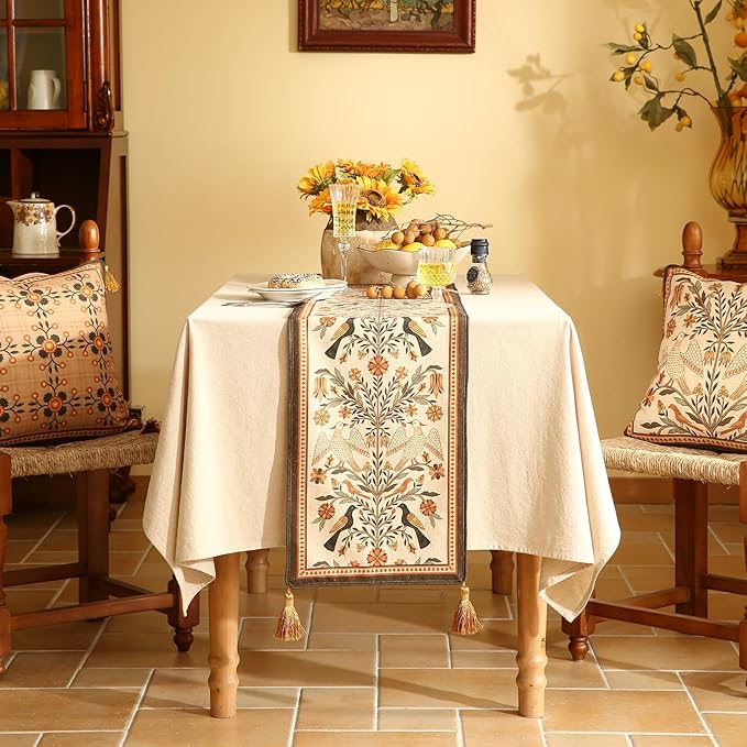 Vintage Linen Table Runner 87 Inches Long,Floral Print Italian Rustic Runner for Coffee Table Decor Tabletop Table Runners for Kitchen,Dining,Party,Home,Christmas,12"*87"