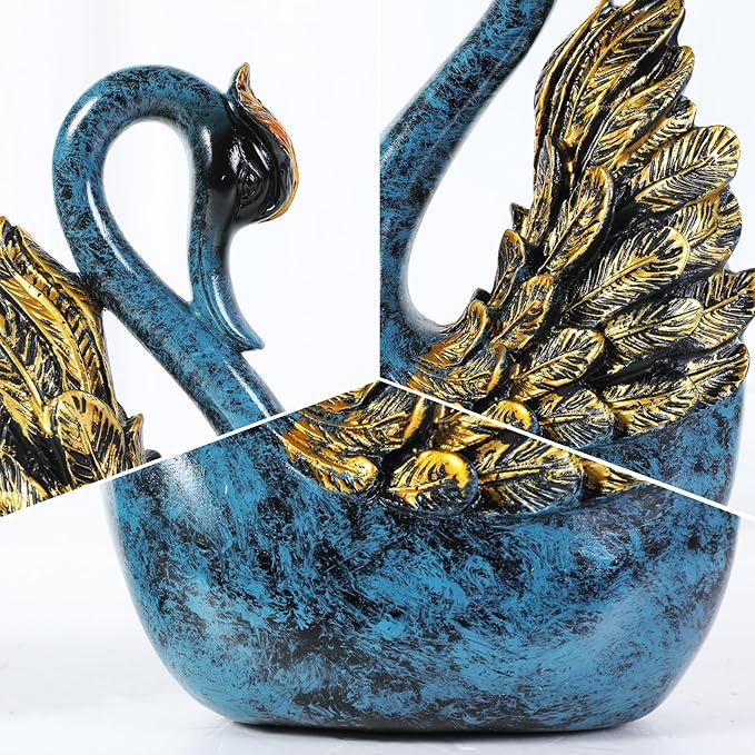 2pcs Swan Statues Couple's Home Decorations for Living Room Decor and Accessories, Sculptures Home Decor for Coffee Table, Book Shelf Decor Accents (Blue)