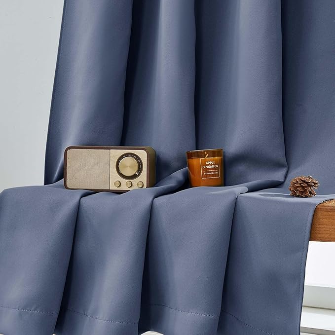 Aiyufeng Denim Blue Blackout Curtains for Bedroom 72 Inch Length 2 Panels, Privacy Thermal Insulated Rod Pocket Door Window Curtains for Patio French Door Front Door, W40 x L72 Inch, Denim Blue