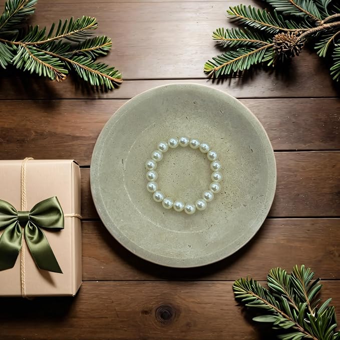 5.9" Round Travertine Ring Dish Jewelry Tray, Marble Trinket Dish Tray, Nightstand Decor, Coaster, Soap Dish, Sponge Holder for Bathroom, Beige