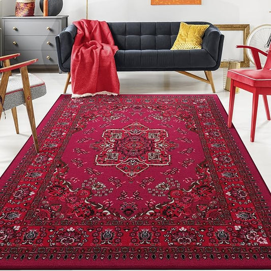 Antep Rugs Alfombras Oriental Traditional 3x5 Non-Skid (Non-Slip) Low Profile Pile Rubber Backing Indoor Area Rugs (Pink, 3' x 5')