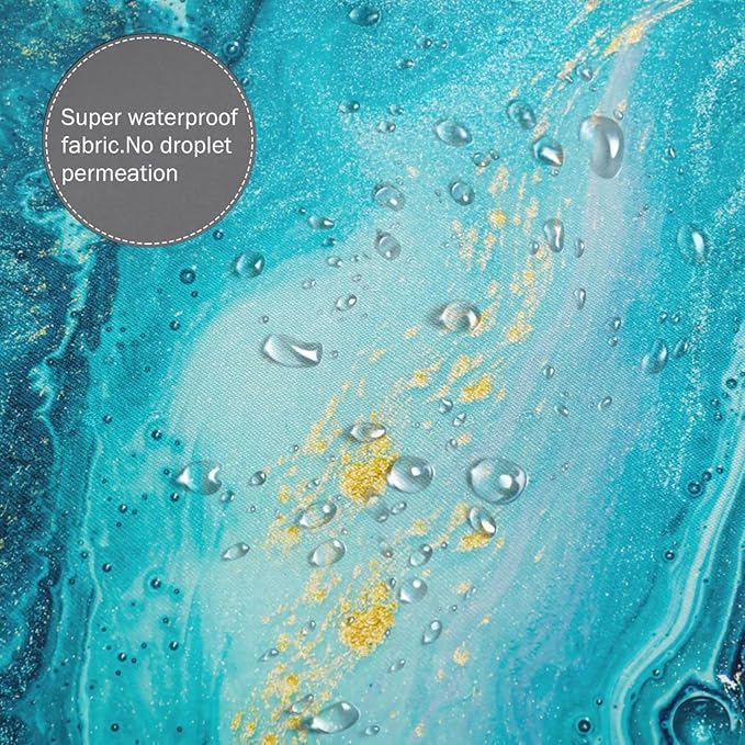 Domoku Blue Gold Marble Shower Curtain, Golden Cracked Lines Abstract Modern for Bathroom Decor, Waterproof Texture Washable Fabric, 72 X 72