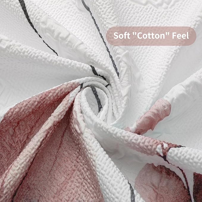 QiyI Long Shower Curtain 72 x 78, Modern Watercolor Floral Shower Curtain, 3D Embossed Pink Brown Flower Cloth Bathroom Curtain, Waterproof Fabric Rustic Farmhouse Shower Curtain Set with Hooks