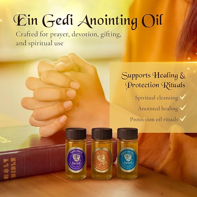 Anointing Oil for Prayer 3 Bottles Set 10ml/0.34oz Each Bottle - The Original Perfumes of The Bible - Frankincense, Myrrh and Spikenard Made in The Holy Land - by Ein Gedi
