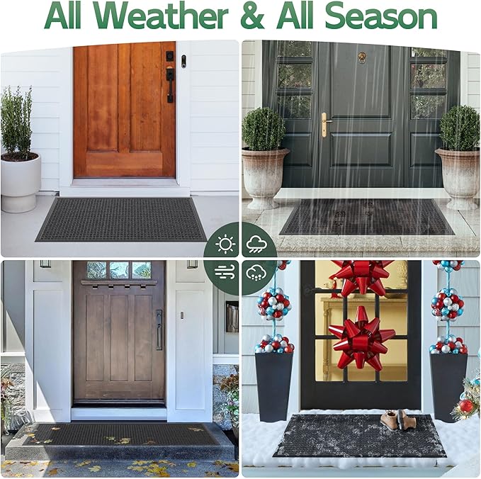 Front Door Mat Outside Entrance, 4' x 2' Heavy Duty Indoor Outdoor Door Mats for Entryway, All Season Weather Outdoor Doormat, Natural Rubber Non Slip Welcome Mats for Front Door