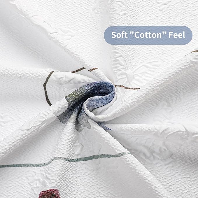 QIYI Watercolor Wildflowers Shower Curtain, Minimalist Floral Cloth Bath Curtain, 3D Embossed Butterflies Botanical Plants Flower Bathroom Decor, Waterproof Fabric Shower Curtain Set with Hooks, 72x72