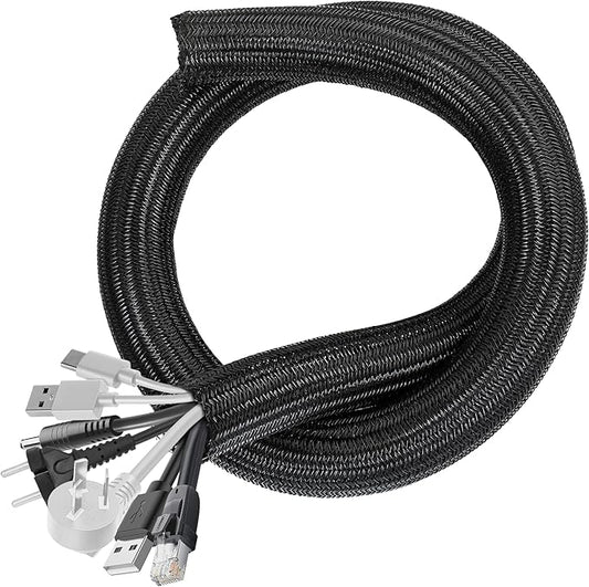 Cable Management Sleeves 1.2in - 2 Pack 4.1ft Split Braided Cable Sleeve Black, Hard PE Cord Protectors from Pets, Wire Organizers for Cords, Flexible Cord Wrap Wire Sleeve for Computer Cord Organizer