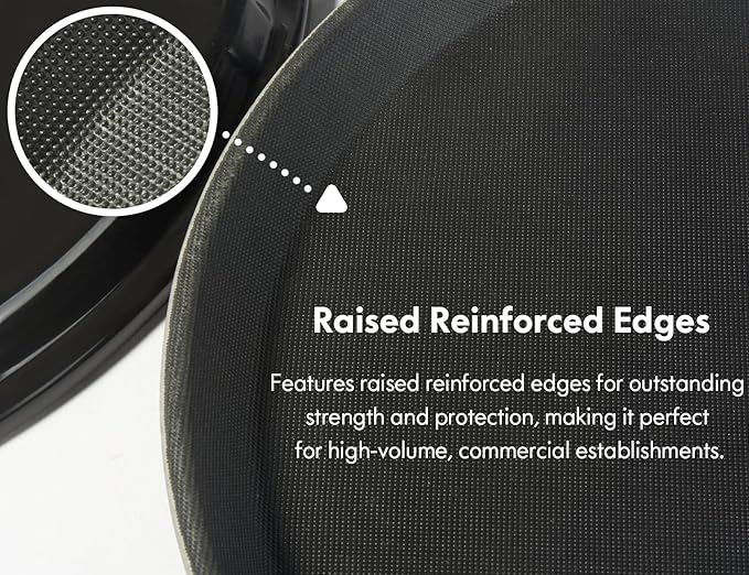 CURTA 2-Pack Restaurant Grade Non-Slip Tray, NSF, 16 Inch, Plastic Rubber Lined Round Serving Tray, Black