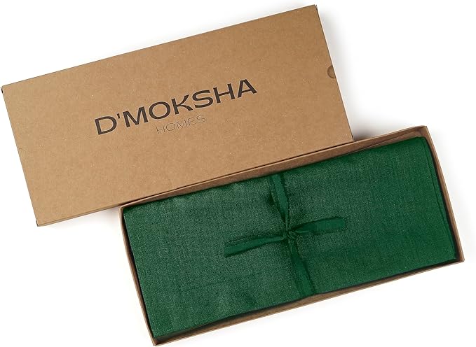 D'Moksha Homes Linen Table Runner 60 Inches - 100% Pure Linen Forest Green Table Runner 14 x 60 Inch for Coffee Tables, Dresser, Fall, Autumn and Halloween - Machine Washable