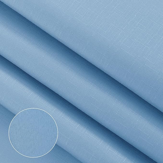 Blue Grey Shower Curtain Ombre Linen Textured Fabric Bath Curtain with Hooks, Modern Decorative Bathroom Shower Curtains for Bathtub Hotel Spa, Light Blue