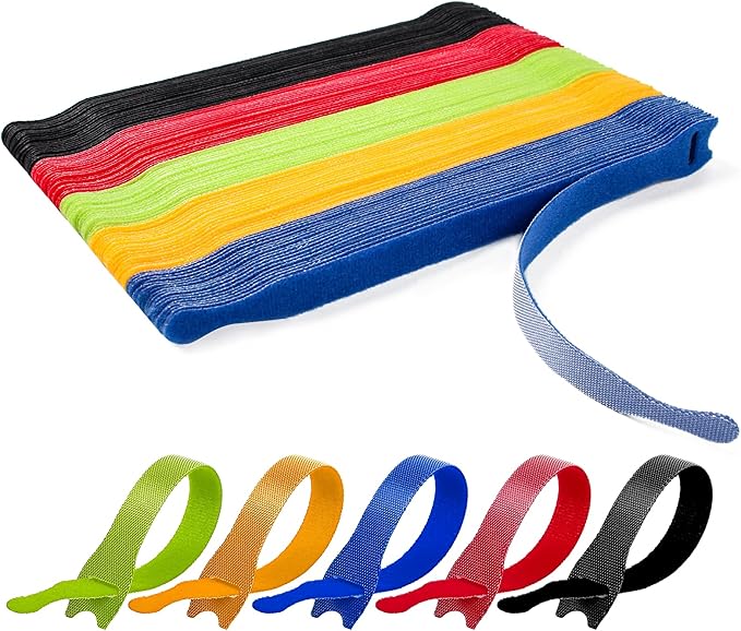 OneLeaf 110PCS Cord Organizer 8 × 1/2" Reusable Cable Ties with Hook and Loop, Colorful Fastening Cord Ties Wire Management for Home, Office, Data Centers, and Electronics, 5 colors