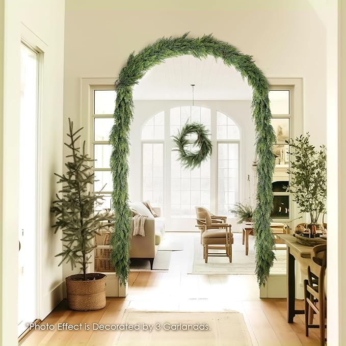 WBHome 2PCS Real Touch Juniper Garland for Christmas Holiday Seasonal Outdoor/Indoor Home Decor, 6FT Long