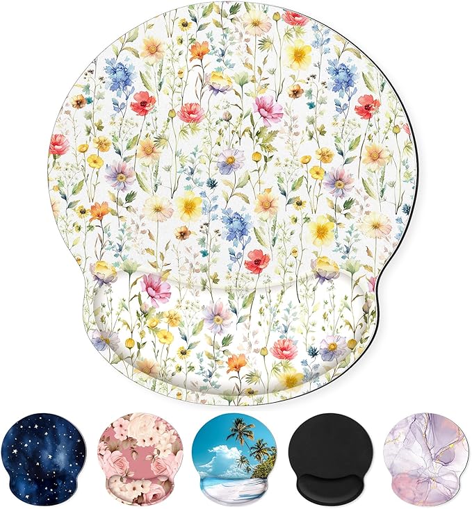Ergonomic Mouse Pad with Wrist Rest, Small Mousepad with Non-Slip Rubber Base and Smooth Surface, Floral Mouse Pads for Desk, Office Desk Accessories