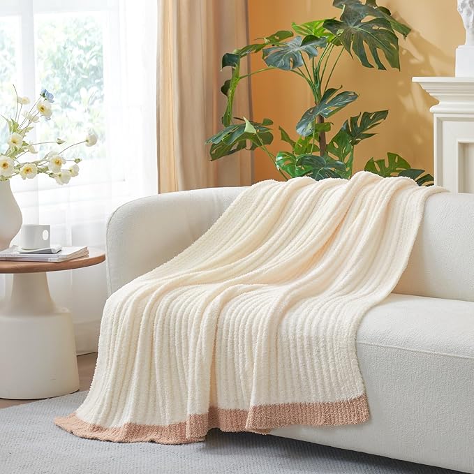Snuggle Sac Queen Size Blanket for Bed, Soft Luxurious Bedding Blankets, Large Fuzzy Plush Microfiber Blankets, Cream, 90x90 inches