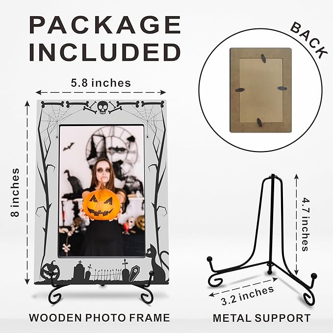4X6 Halloween Picture Frame With A Metal Stand-Dark Style,Gifts for Kids Friends Family, Wooden Photo Frame For Tabletop Display,Halloween Decoration,Halloween Theme-A24
