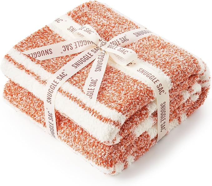 Snuggle Sac Orange Bedding Blanket Ultra Soft Microfiber, Warm Cozy Knit Blankets for Sofa, Bed, Living Room, Stripe Orange, 60x80 inches
