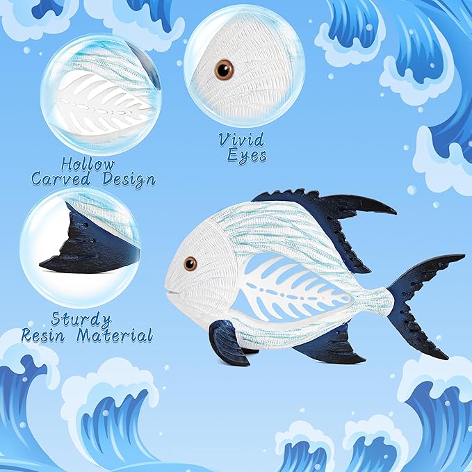 Leekung Coastal Fish Figurines for Home Decor,Resin Fish Statue for Beach Decoration,Sea Beach Coastal Decorations Themed,Table Desk Shelf Decor Statue for Bathroom Bedroom Office,Modern Decor Gifts