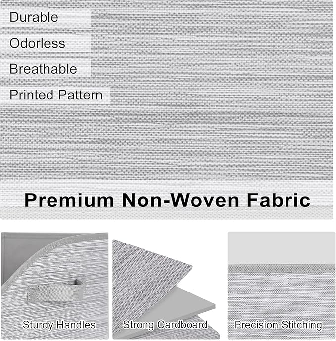 WUIKE Closet Organizers and Storage, Foldable Trapezoid Storage Bins with Handles, Clothes Storage Bins, Closet Shelf Organizer for Wardrobe, Light Gray/Slub Gary, Extra Large, 3-Pack