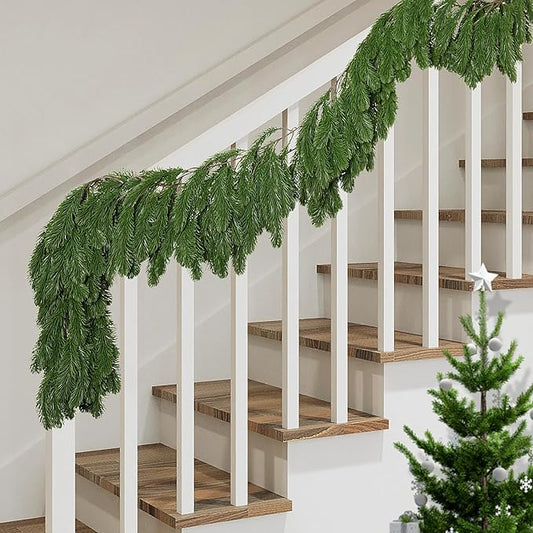 2 Pcs Dense Christmas Norfolk Pine Garland, 6 Ft Single Fork Norfolk Pine Realistic Touch Garland Ornament, Artificial Pines Greenery Garlands for Christmas Holiday Mantle Fireplace Table Home Decor