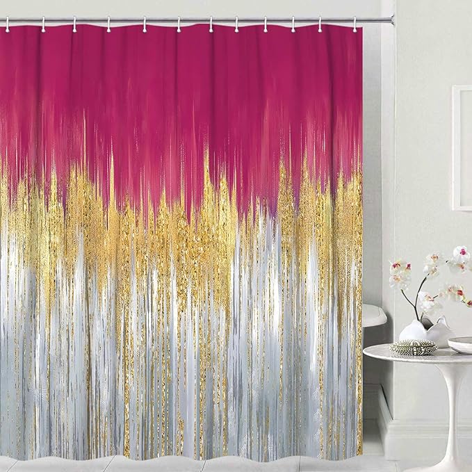JAWO Fall Color Abstract Shower Curtain Set - Premium Quality Heavy Duty Orange Autumn Modern Farmhouse Vintage Shower Curtain Bohemian Bathroom Decor, Waterproof & Washable Curtains with Hooks