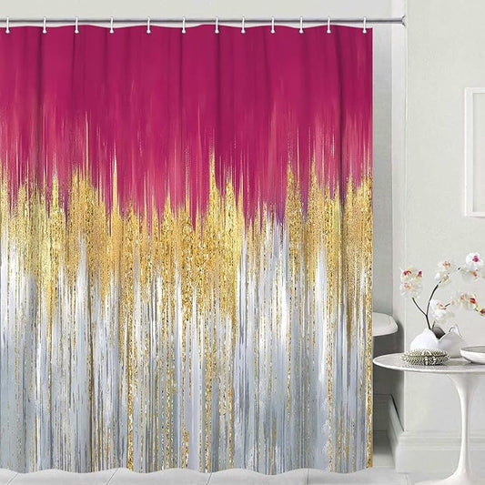 JAWO Fall Color Abstract Shower Curtain Set - Premium Quality Heavy Duty Orange Autumn Modern Farmhouse Vintage Shower Curtain Bohemian Bathroom Decor, Waterproof & Washable Curtains with Hooks