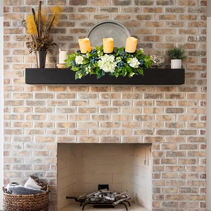 All Season Candle Holder Centerpiece for Table with Artificial Blueberry,White Hydrangea and Eucalyptus Leaf for Table Centerpiece Decor,Dining Room,Party Home Decor