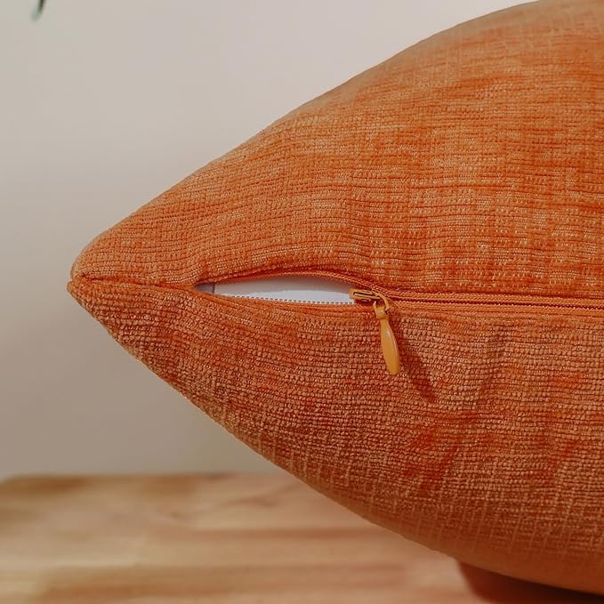 Jeneoo Bright Orange Decorative Throw Pillow Covers Soft Chenille Comfy Square Couch Cushion Cases for Living Room Sofa Decor (Set of 2, 18 x 18 Inches)