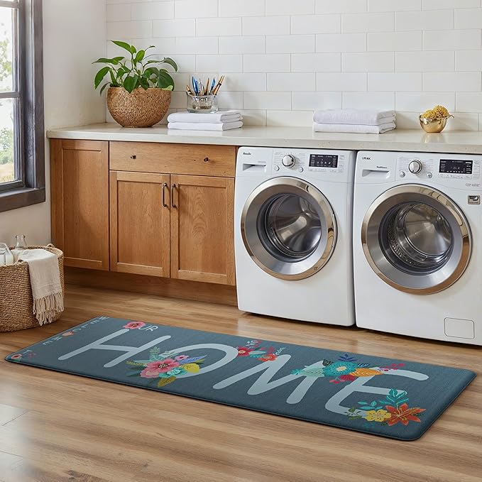 GENIMO Anti Fatigue Kitchen Mats for Floor, Non Slip Washable Home Theme Rugs Sets of 2, Farmhouse Cushioned Waterproof Comfort Runner Rug for Kitchen, Sink, Desk, Laundry, 17"x 59"+17"x 30", Blue