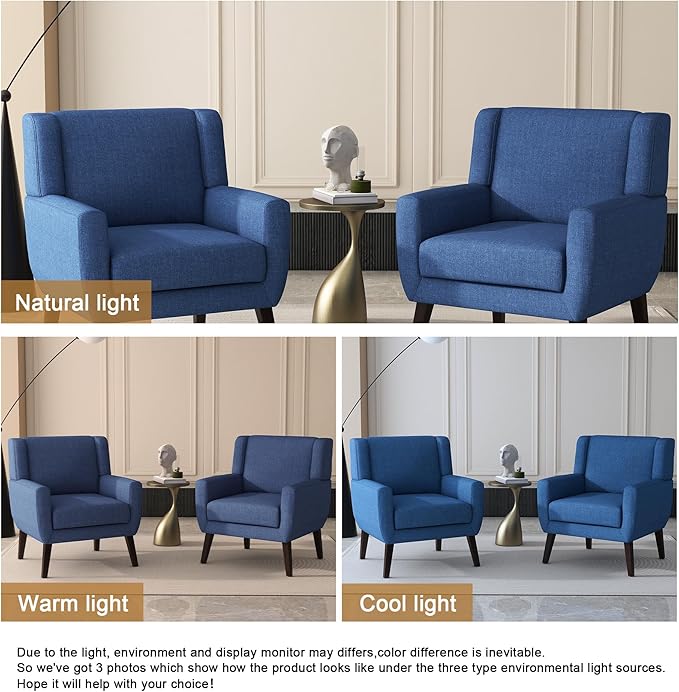 UIXE Accent Chair, Fabric Upholstered Armchair for Living Room, Comfy Arm Chair Single Sofa Bedroom Side Reading Seat - Flax Blue