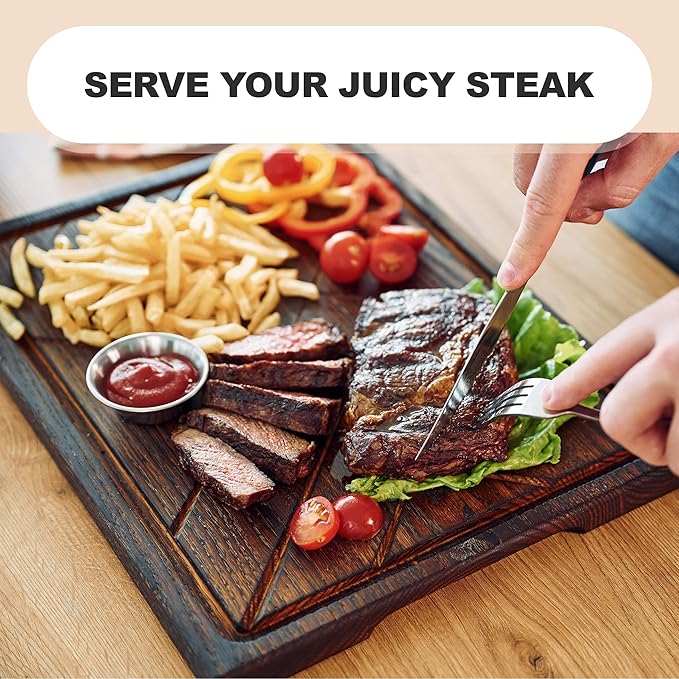 Wooden Steak Board Solid Oak Serving Barbecue Platter Natural Thick Cutting Plate Durable & Quality (X-Large)