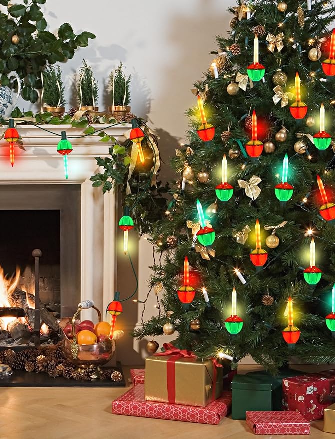 Colorful Christmas Bubble Lights, 8.5Ft Christmas Tree Lights with 9 Colored Bubble Bulbs(1 Spare), E12 Base for Indoor Christmas Tree, Traditional Holiday Home Lighting Decor