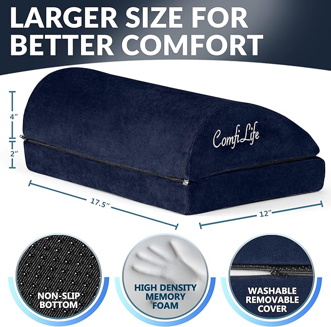 ComfiLife Foot Rest for Under Desk at Work – Adjustable Desk FootRest for Office Chair, Gaming Accessories – Ergonomic Teardrop Design for Back, Hip & Leg Pain Relief – 100% Memory Foam (Navy)
