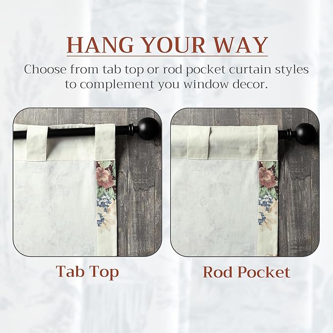 Maison d' Hermine Curtains for Living Room 100% Cotton 108 inch Length One Panel Light Filtering Curtains for Bedroom Windows with Rod and Loop Pockets Drapes (Abbeville, 50" W x 108" L)