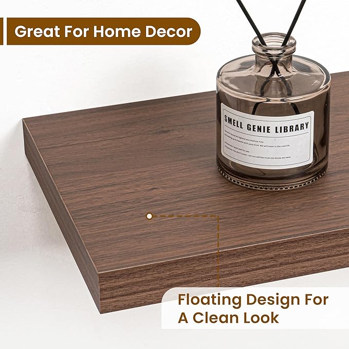 Fun Memories 40" Rustic Wood Floating Shelves with Invisible Brackets for Storage & Decor, Deep Wall Mounted Shelves for Bathroom, Kitchen, Living Room (Walnut, Set of 2)