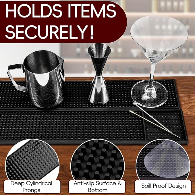 2Pcs Bar Mats for Countertop - Bar Mats for Bartending for Home Bar - 24" x 3" Non-Slip Rubber Coffee Mat, Service Spill Mat, Bartender Accessories