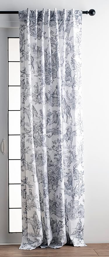 Maison d' Hermine Curtains for Living Room 100% Cotton 124 inch Length Two Panels Light Filtering Toile Curtains with Rod and Loop Pockets (The Miller Paloma Gray (White Background), 50" W x 124" L)