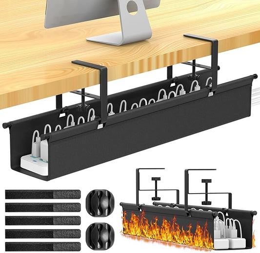 Large Under Desk Cable Management Tray, REFLYING 29.1" Cable Management Under Desk No Drill,Adjustable Clamp Cord Wire Organizer, Cord Hider for Standing Table, Wire Hider for Office,Home (Medium)