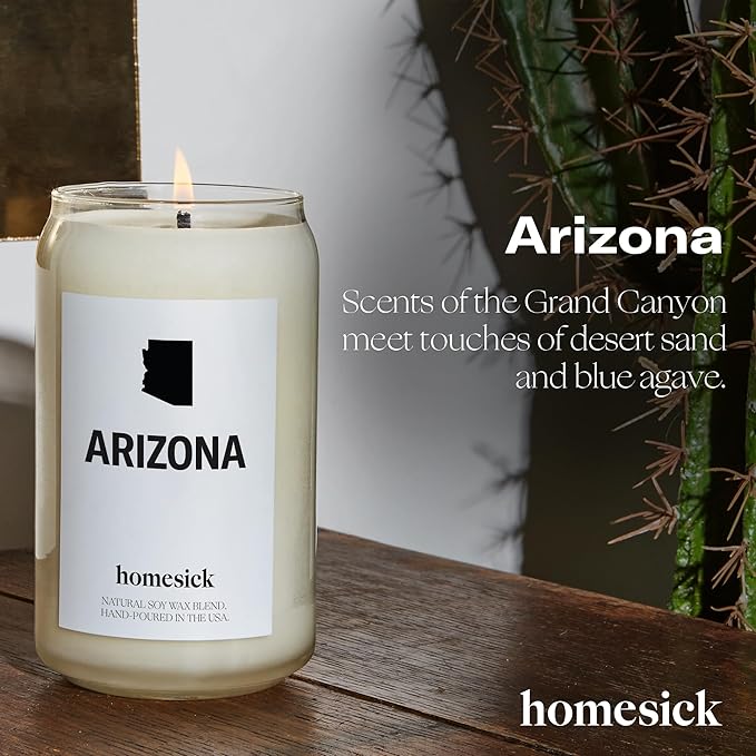 Homesick Scented Candles for Home (Arizona) - 13.75 oz Long-Lasting Soy Wax Jar Candle for Women & Men for All Occasions, 60-80 Hours Burn Time - Notes of Musk, Orange & Lime