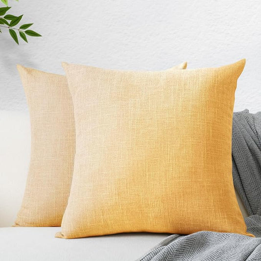 JIUZHEN 18x18 Inch Mustard Yellow Faux Linen Pillow Covers Set of 2, Vintage Rustic Throw Pillow Covers for Couch Chair, Fade-Resistant Fabric