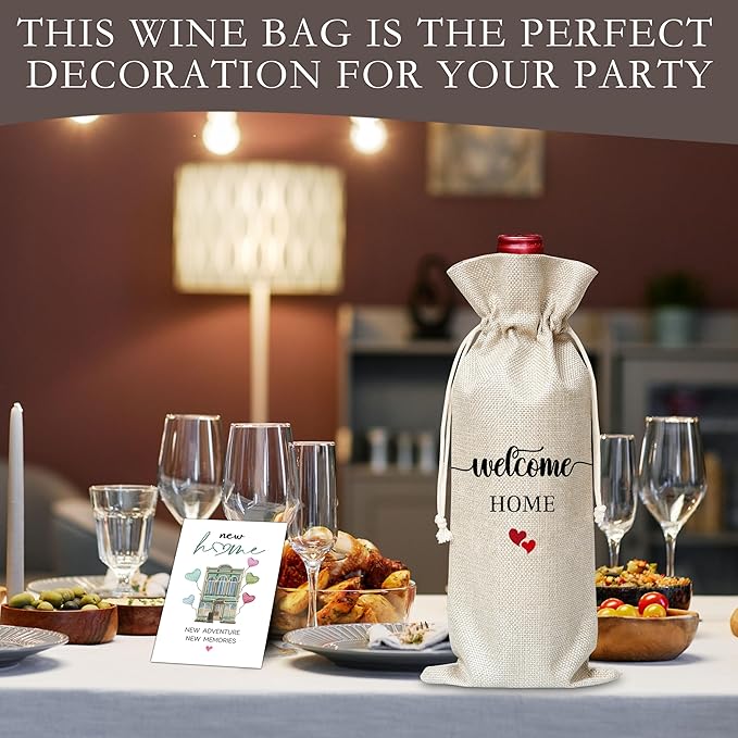 Housewarming Gifts Wine Bag & Card, New Home Wine Bag Gifts For Women Men New Homeowners Hostess, Realtor Gift to Clients, Welcome Home Wine Bag For Housewarming New Home Party -55