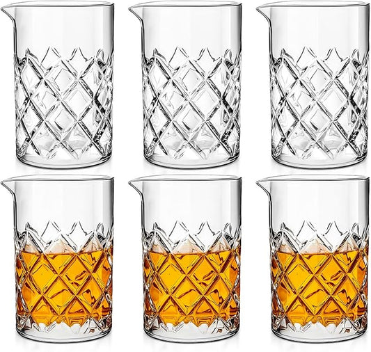 Dandat Cocktail Mixing Glass Crystal Stirring Glass Thick Bottom Seamless Cocktail Pitcher for Home Bartender Bar Whiskey Martini Drink Shaker Accessories (6 Pcs,24 oz)