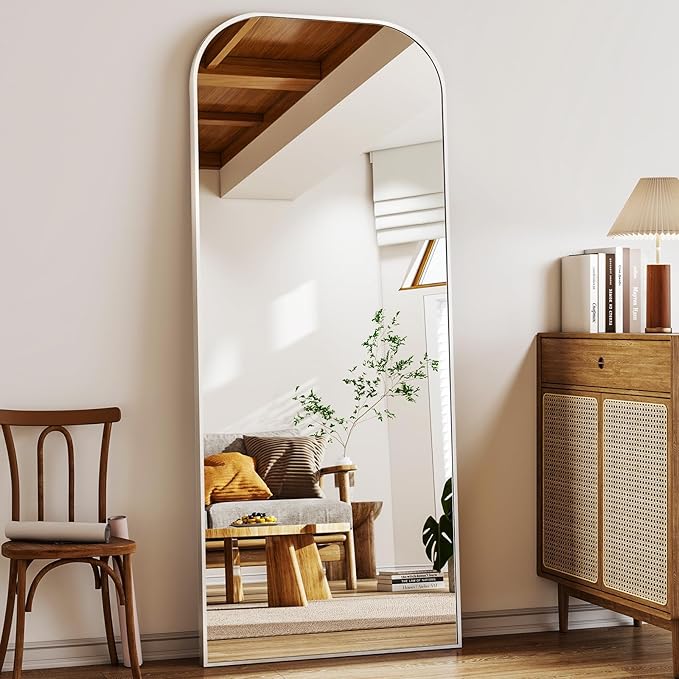 Full Length Mirror, 71"x28" Floor Mirror Freestanding, Arched Floor Standing Large Mirror Full Body Mirrors with Stand for Bedroom, Hanging Mounted Mirrors for Living Room, Silver
