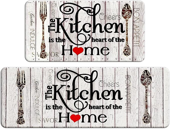 FRESHMINT Farmhouse Kitchen Mats Sets 2 Piece Cushioned Anti-Fatigue Comfort Mat for Home & Office Ergonomically Engineered Memory Foam Kitchen Rug Waterproof Non-Skid, 30" by 17" + 47" by 17",Home