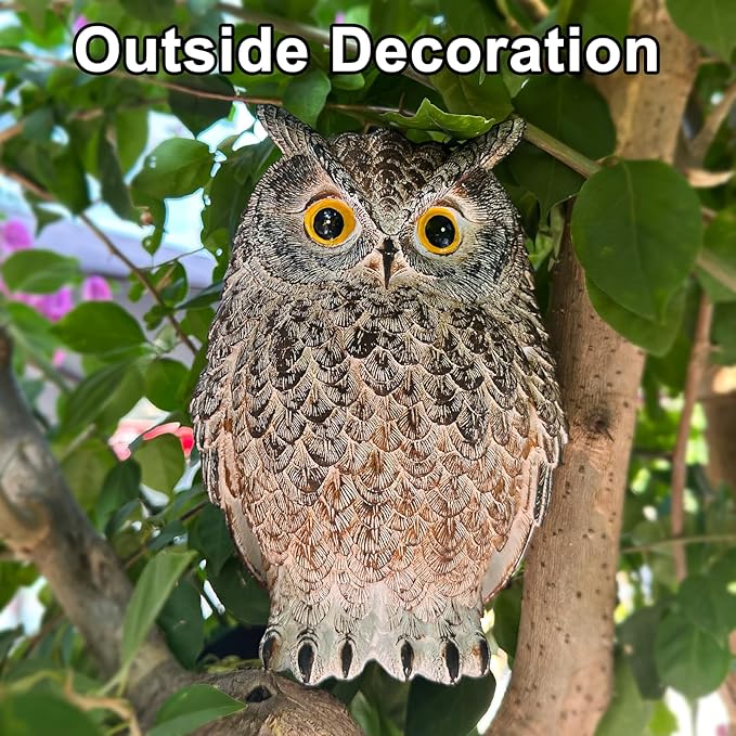 2 Pack Realistic Owl Statues for Indoor & Outdoor Decoration, Effective Birds Deterrent for Garden, Patio, Yard, and Home Decor, Suitable for Spring Decor (Brown & Gray)